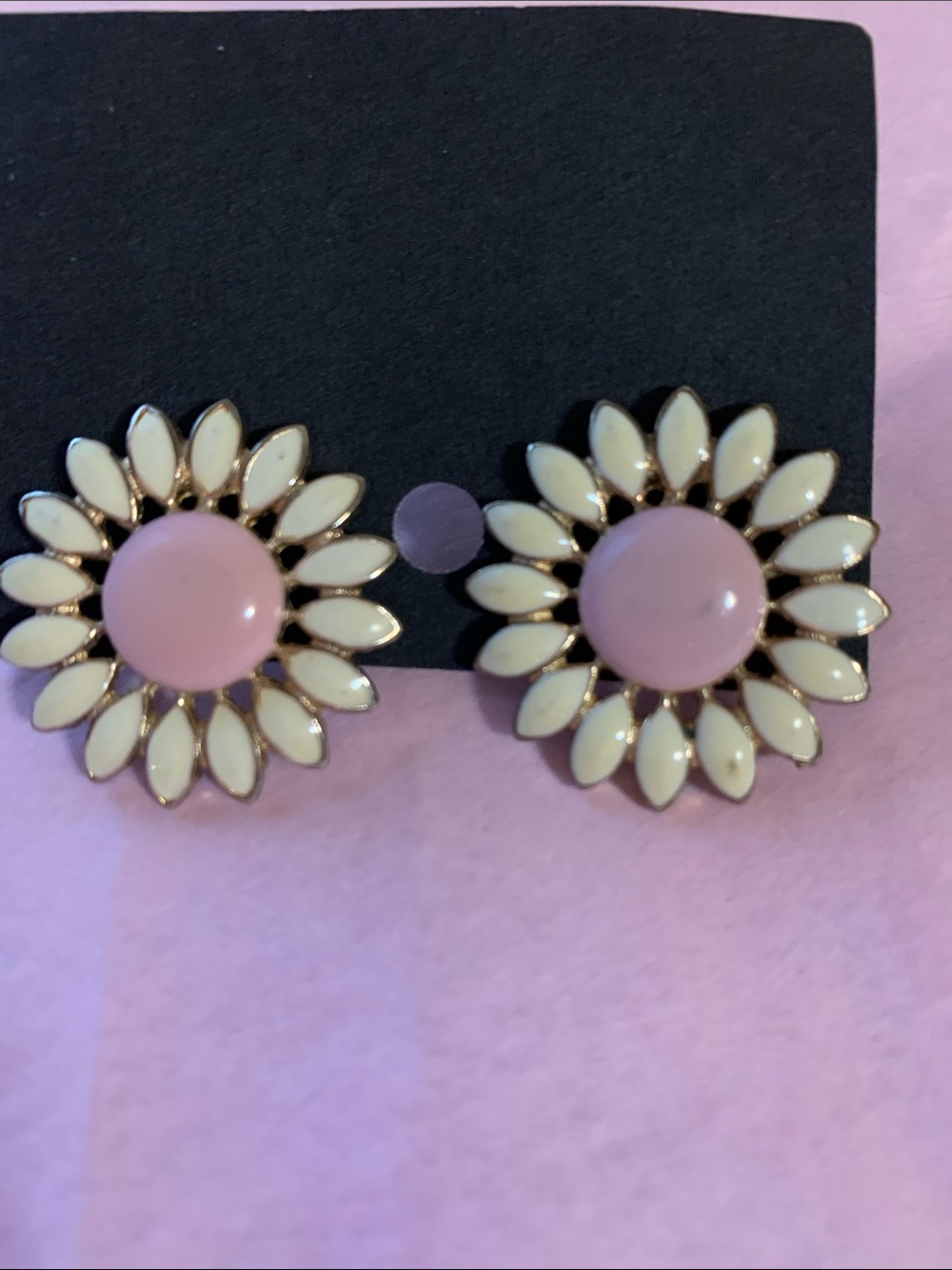 Pink Center Floral Stud Earrings with Cream Petals - Women Jewelry